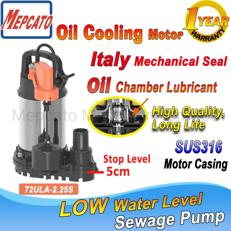 Low Level Drainage Sewage Waste Water Dirty Water Discharge Stainless Steel Submersible Water Pump with Oil Cooling Motor for Kitchen Sewage Tank Water Disposal